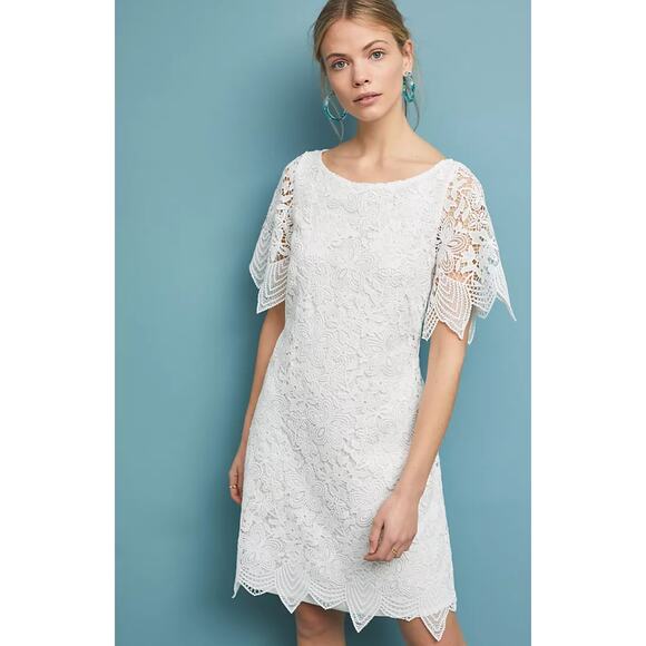 Anthropologie Charleston Lace Mini Dress Sz 0 White Rehearsal Wedding Engagement - Picture 1 of 11